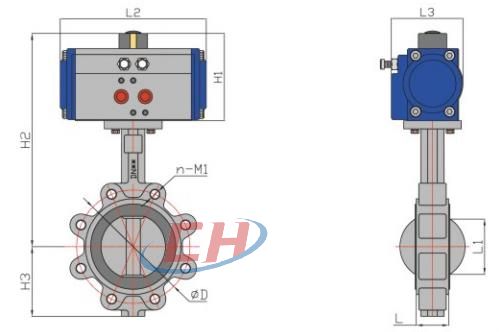 不銹鋼氣動多(凸)耳蝶閥結構圖